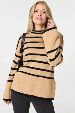 Striped Flare Sleeve Roll Neck Jumper