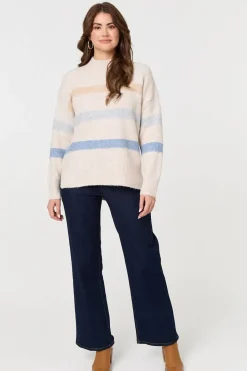 Striped High Neck Boxy Jumper