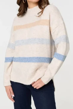 Striped High Neck Boxy Jumper