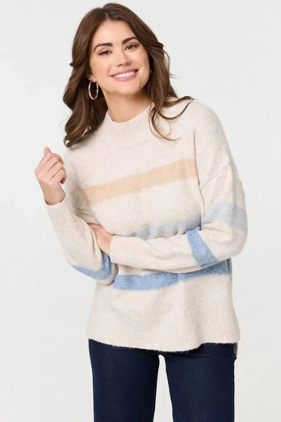 Striped High Neck Boxy Jumper