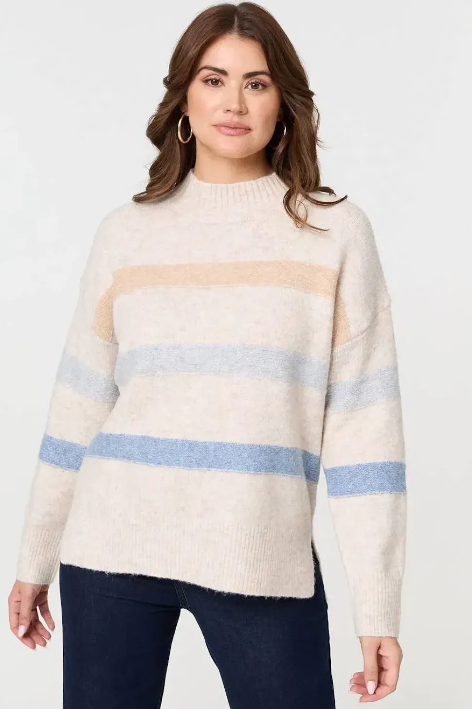 Striped High Neck Boxy Jumper