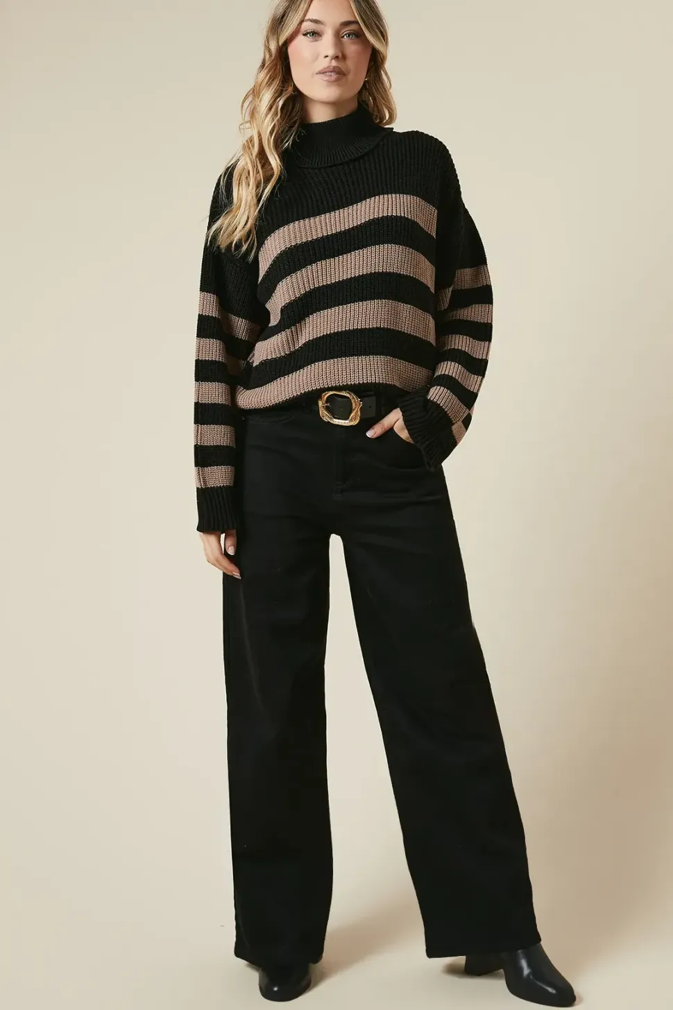 Striped High Neck Oversized Jumper