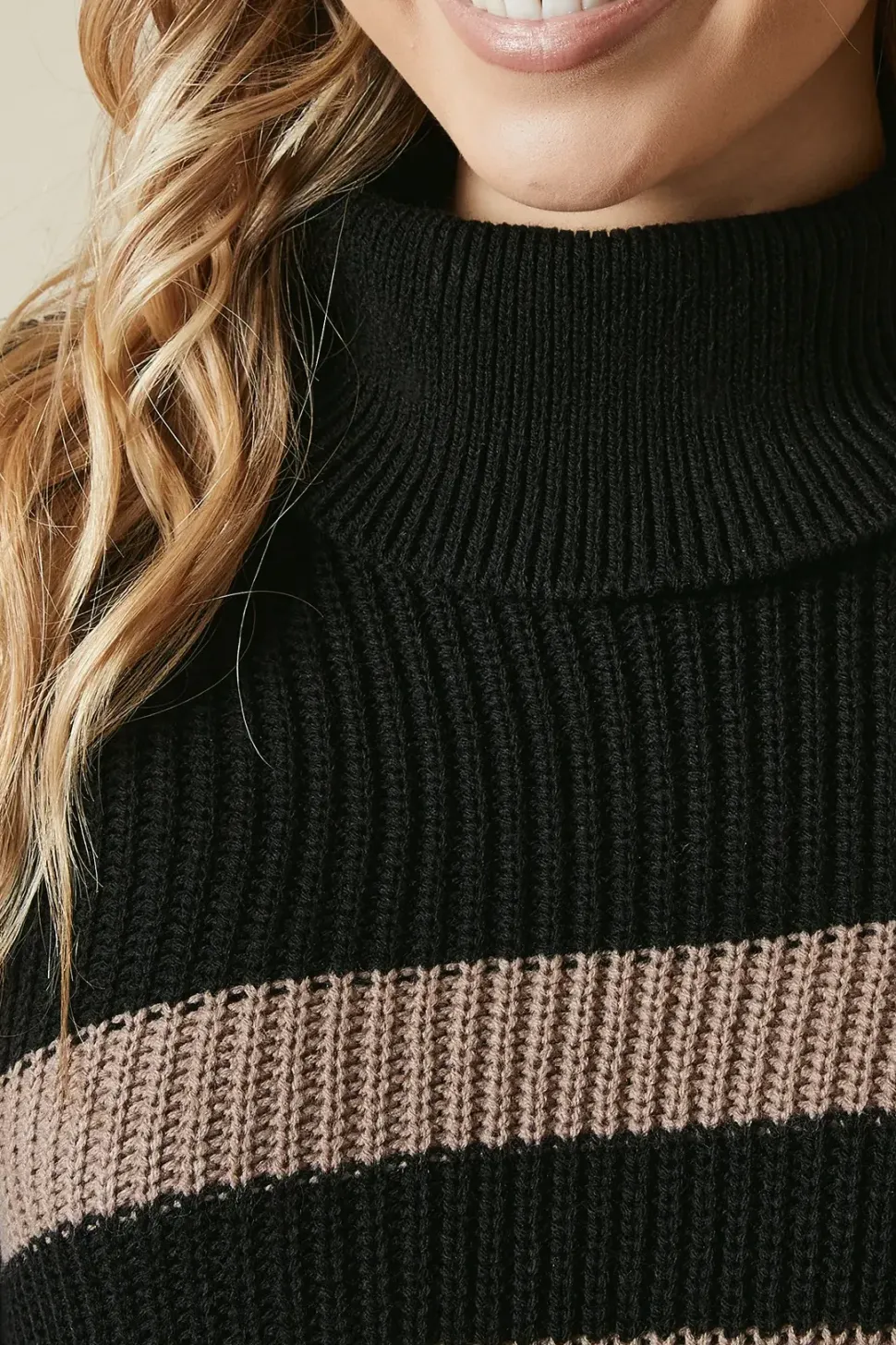 Striped High Neck Oversized Jumper