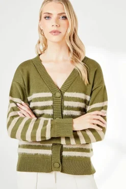 Striped Knitted Button Through Cardigan