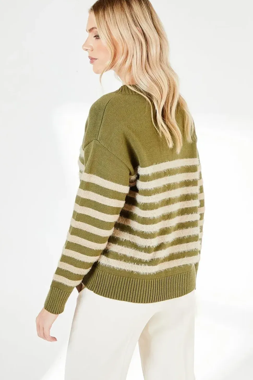 Striped Knitted Button Through Cardigan
