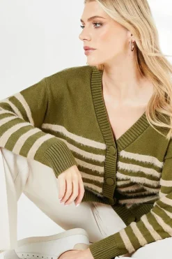 Striped Knitted Button Through Cardigan