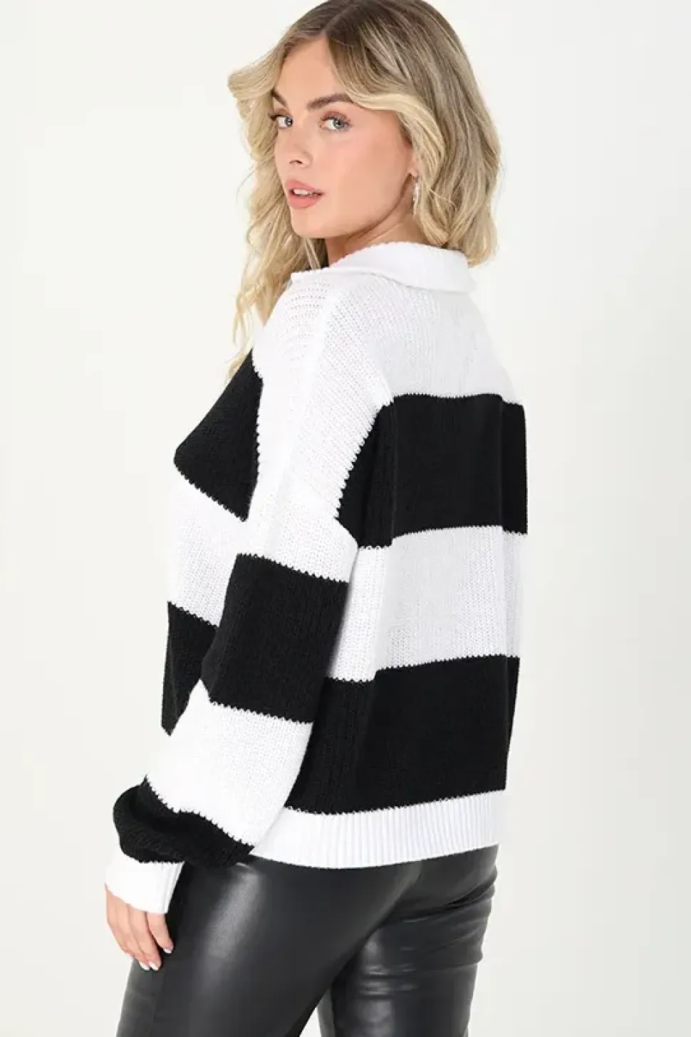 Striped Knitted Jumper With Zip Neck