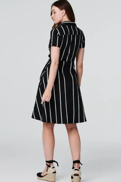 Striped Knot Front Shirt Dress