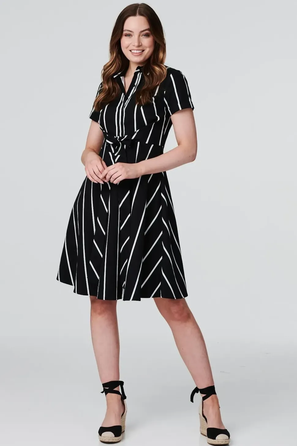 Striped Knot Front Shirt Dress