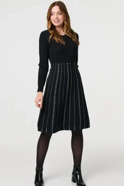 Striped Long Sleeve Midi Knit Dress