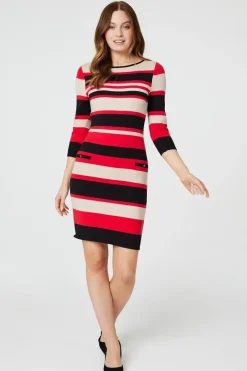 Striped Pocket Detail Knit Dress