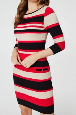 Striped Pocket Detail Knit Dress