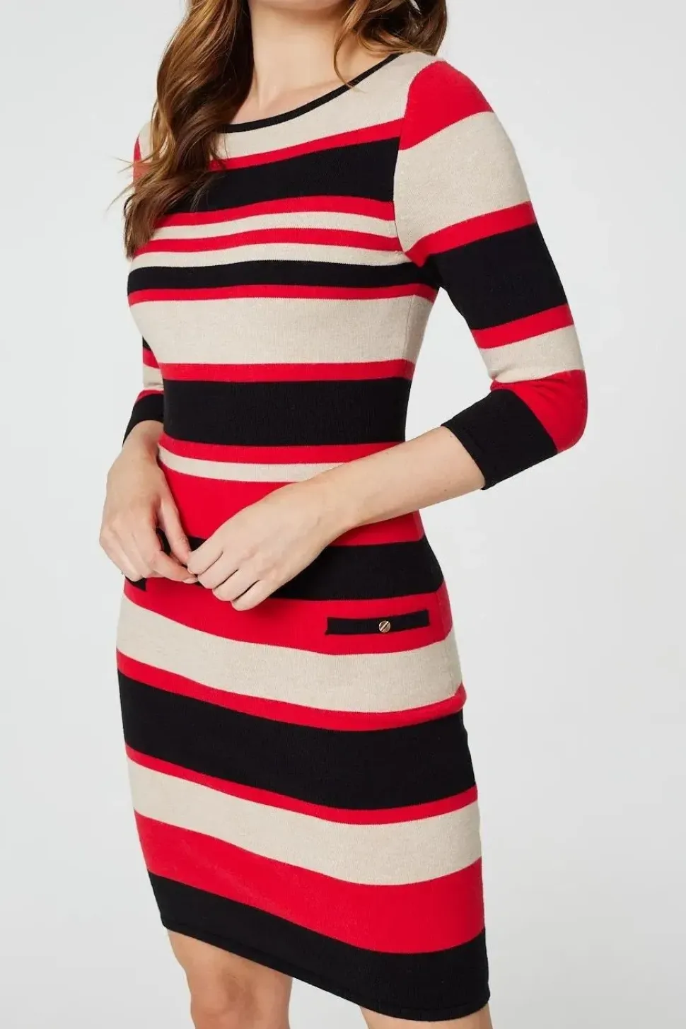 Striped Pocket Detail Knit Dress