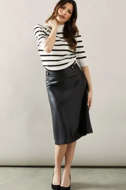 Striped Puff Sleeve Fine Gauge Knitted Top