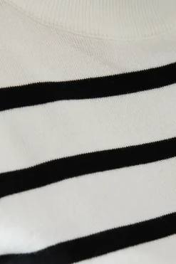 Striped Puff Sleeve Fine Gauge Knitted Top