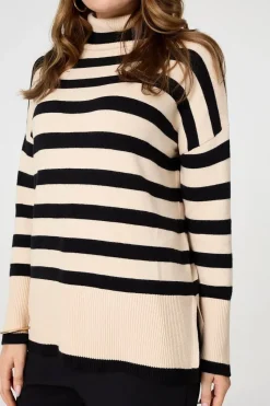 Striped Relaxed Roll Neck Jumper