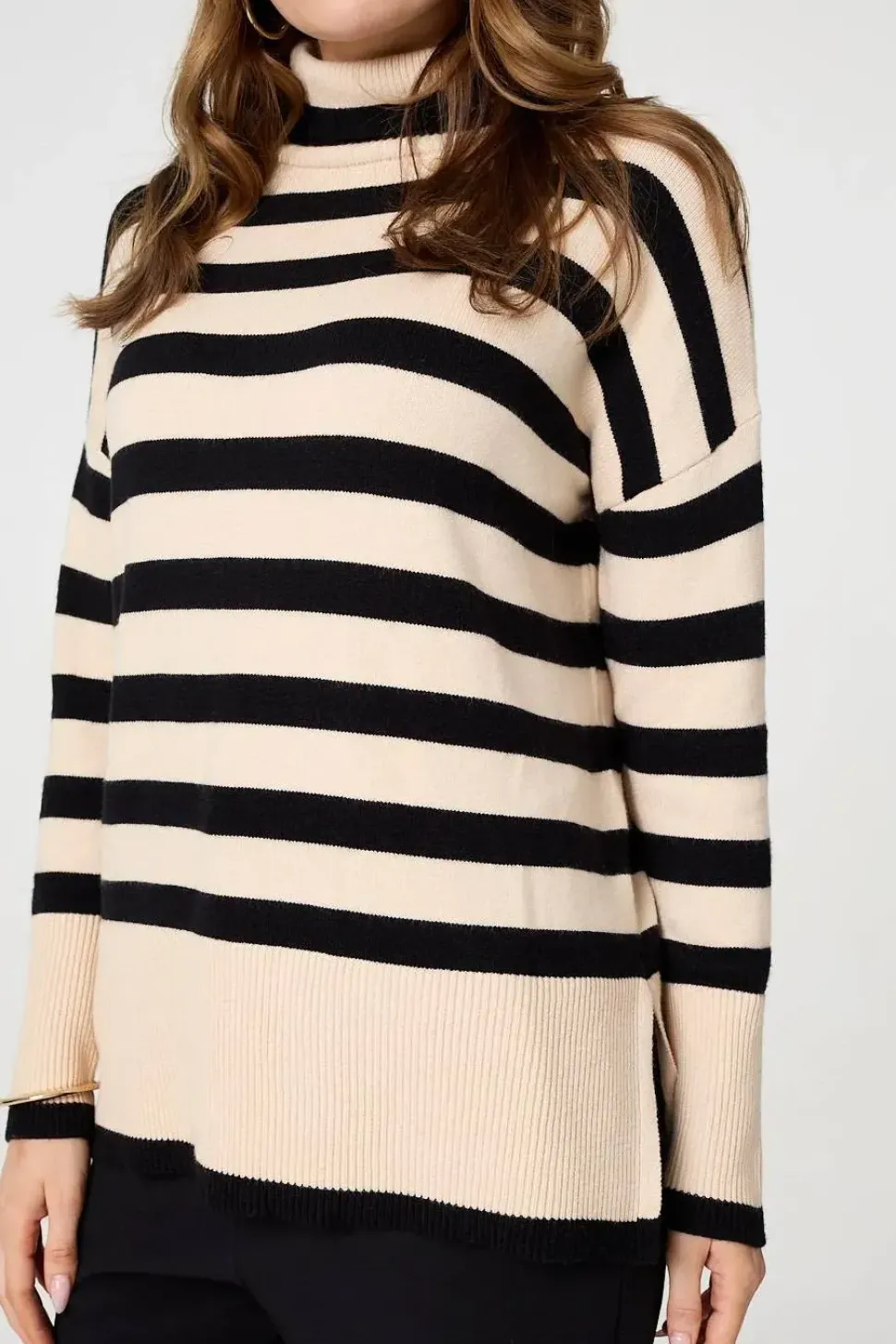 Striped Relaxed Roll Neck Jumper