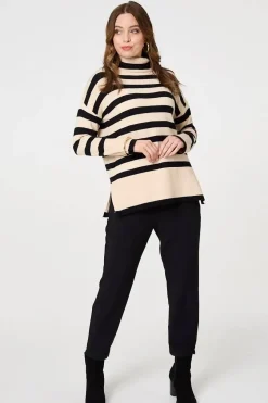 Striped Relaxed Roll Neck Jumper