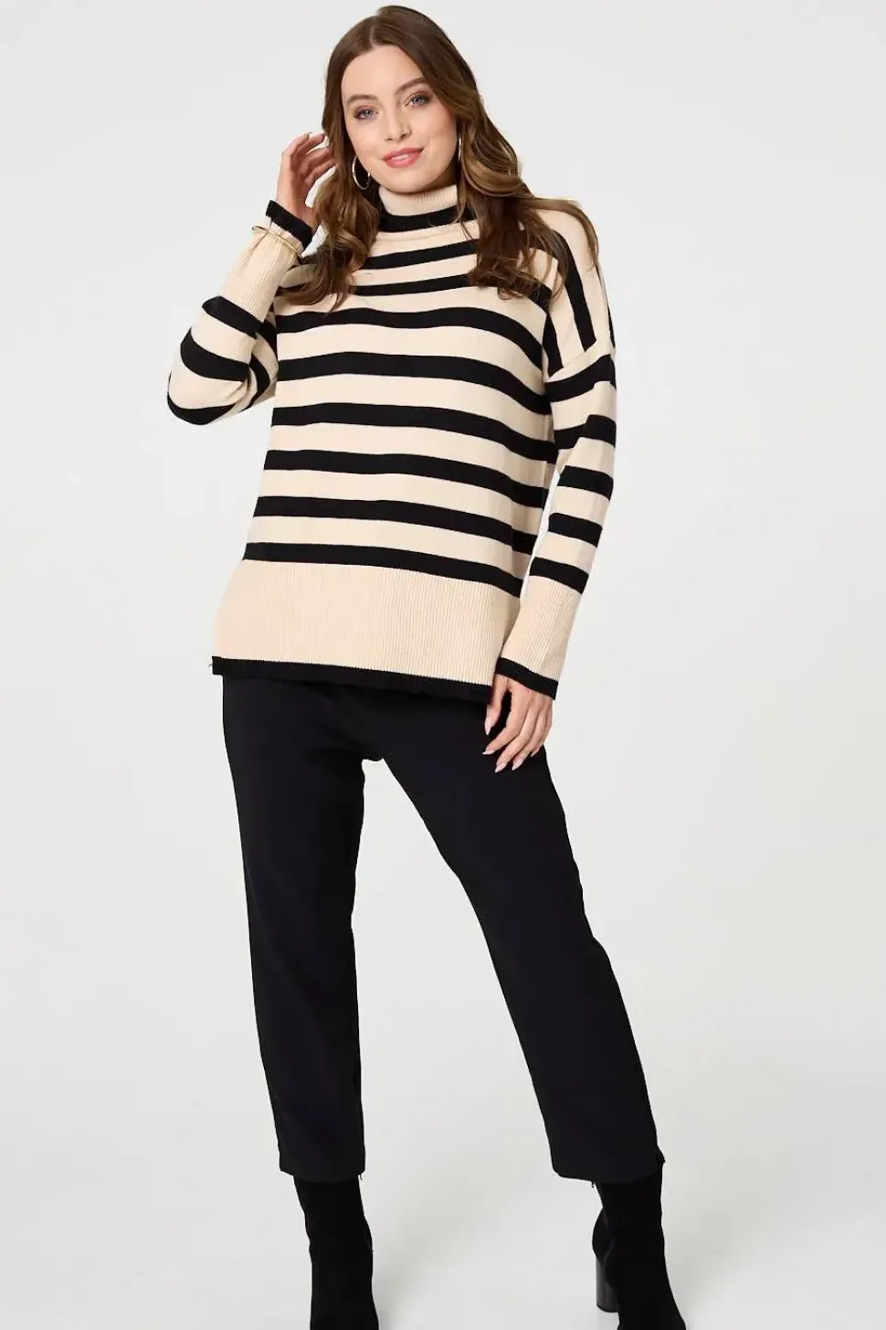 Striped Relaxed Roll Neck Jumper
