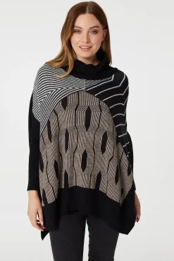 Striped Roll Neck Hanky Hem Jumper