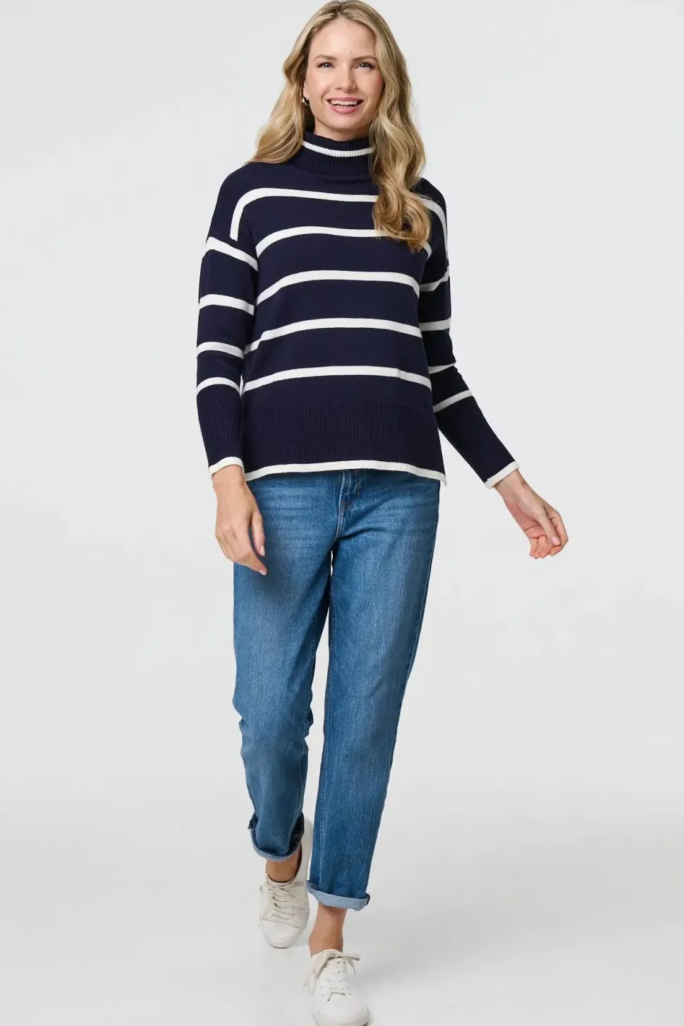 Striped Roll Neck Relaxed Jumper
