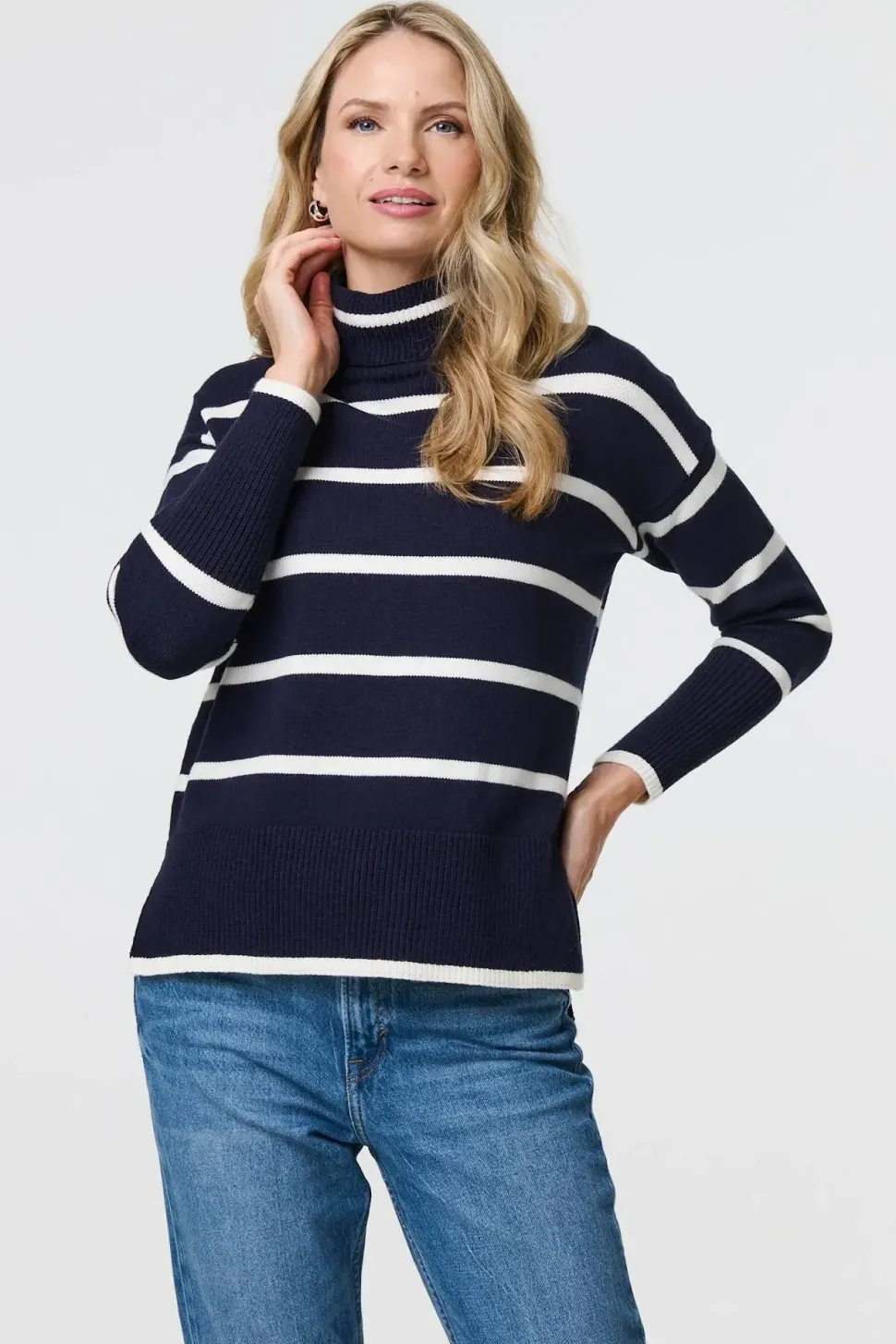 Striped Roll Neck Relaxed Jumper