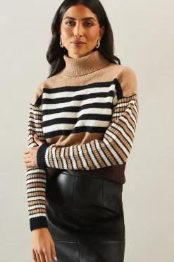 Striped Roll Neck Slouchy Jumper