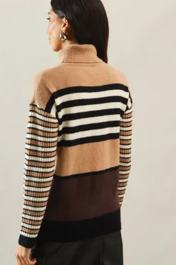Striped Roll Neck Slouchy Jumper