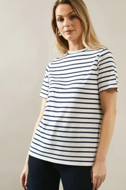 Striped Scallop Detial Relaxed T-Shirt