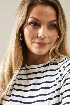 Striped Scallop Detial Relaxed T-Shirt
