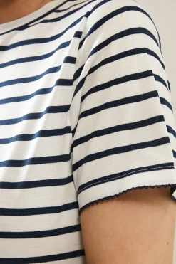 Striped Scallop Detial Relaxed T-Shirt