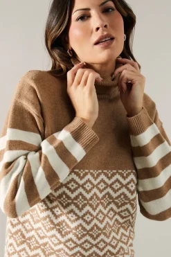 Striped Sleeve Fairisle Front Roll Neck Jumper