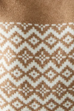Striped Sleeve Fairisle Front Roll Neck Jumper