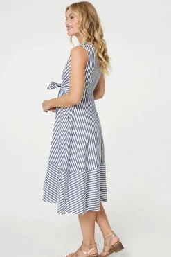 Striped Tie Waist Tiered Midi Dress