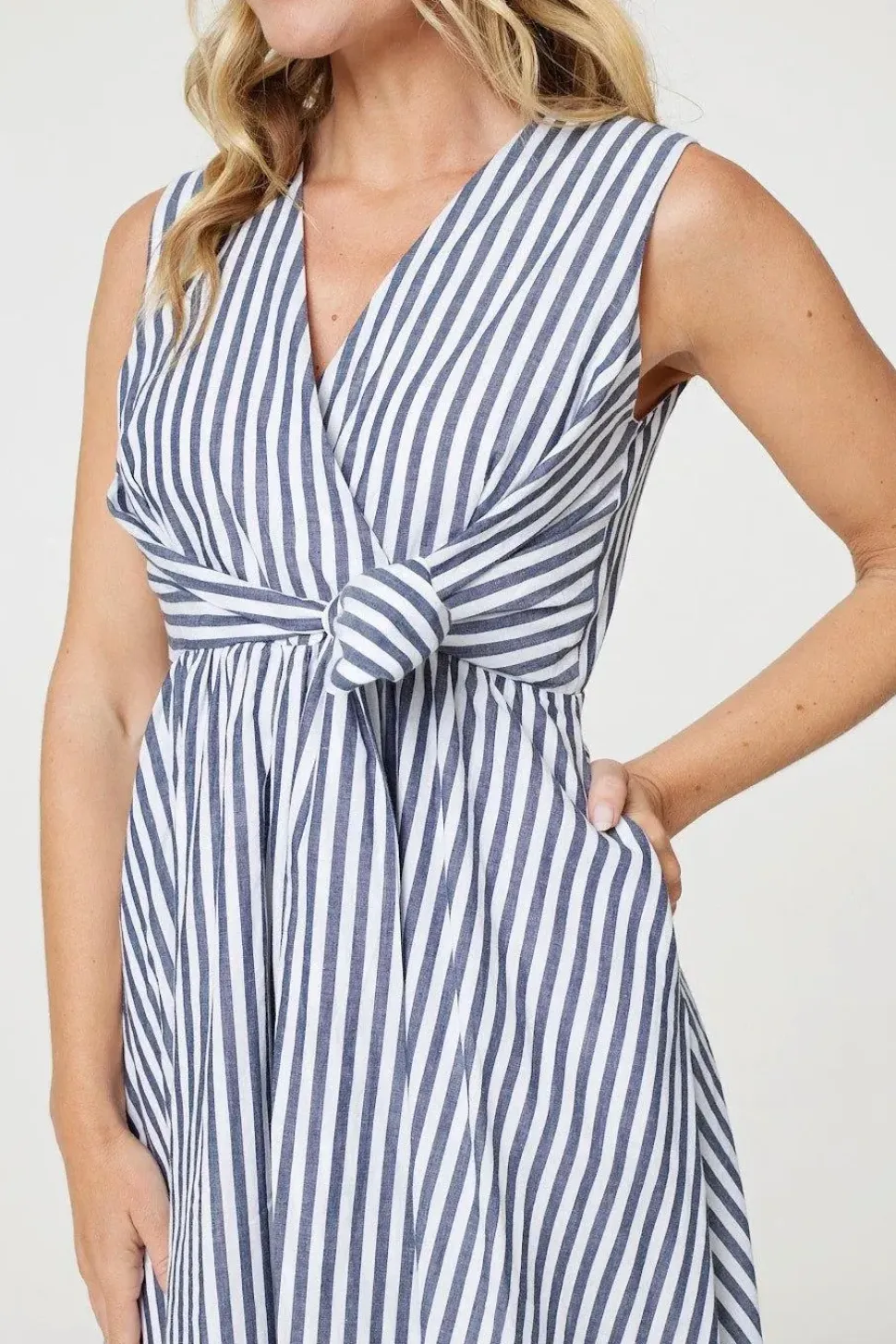 Striped Tie Waist Tiered Midi Dress
