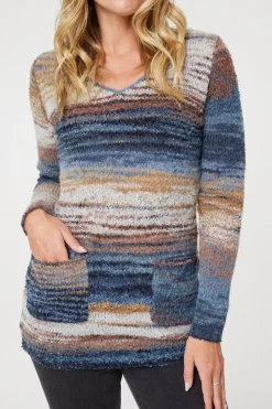 Striped V-Neck Long Sleeve Knit Jumper