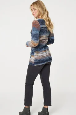 Striped V-Neck Long Sleeve Knit Jumper