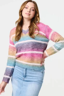 Striped V-Neck Relaxed Knit Jumper