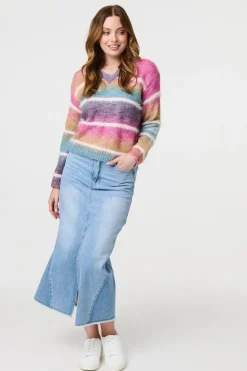 Striped V-Neck Relaxed Knit Jumper