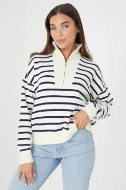 Striped 1/2 Zip Knitted Jumper