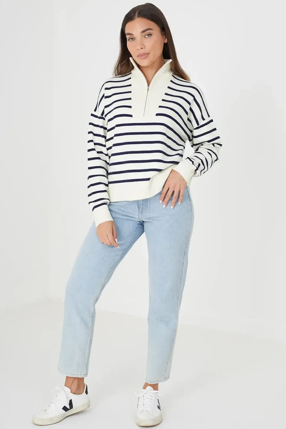 Striped 1/2 Zip Knitted Jumper