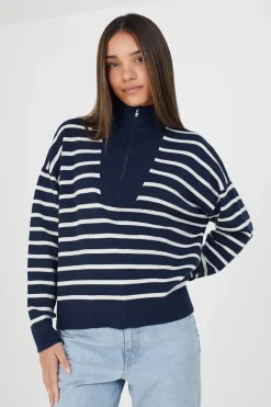 Striped 1/2 Zip Knitted Jumper