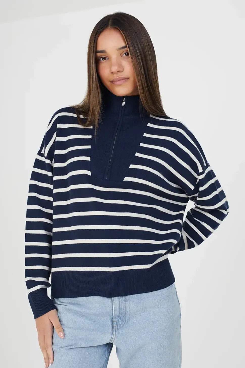 Striped 1/2 Zip Knitted Jumper