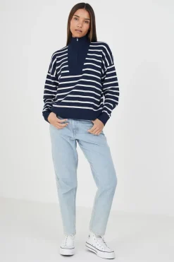 Striped 1/2 Zip Knitted Jumper