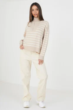 Striped 1/2 Zip Knitted Jumper