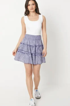 Stripe Frill Shirred Mini Skirt