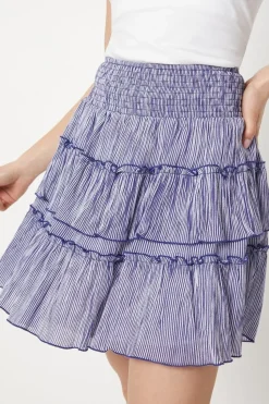 Stripe Frill Shirred Mini Skirt