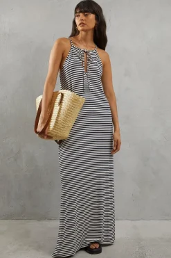 Stripe Jersey Cami Tie Back Maxi Dress