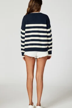Stripe Jumper with Heart Embroidery In Navy