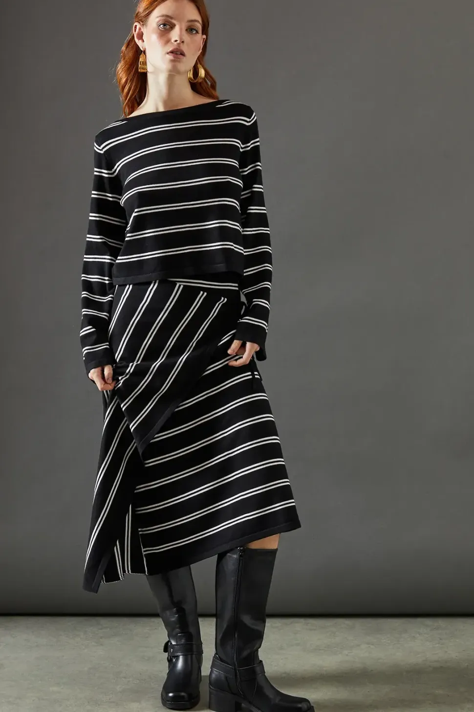 Stripe Knitted Wrap Skirt Co Ord